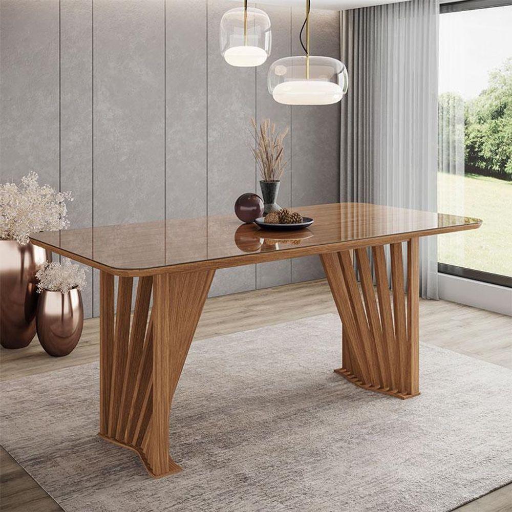 Mesa De Jantar Adriana 200 Cm Canto Arredondado Com Vidro Nature - Henn - 3