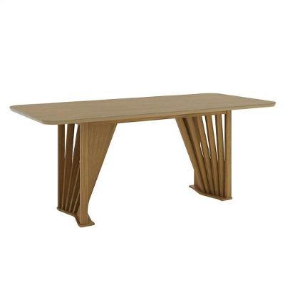 Mesa De Jantar Adriana 200 Cm Canto Arredondado Com Vidro Nature - Henn