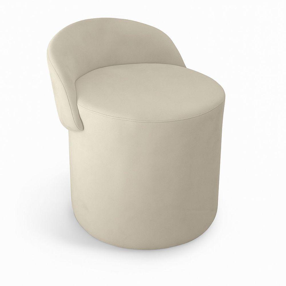 Puff Encosto Confortável Sala Estilo Moderno Redondo Suede Bege - 2