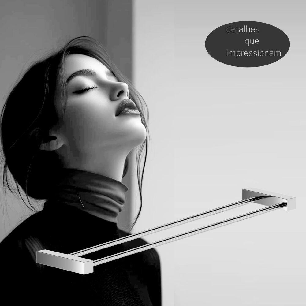 Porta Toalha Toalheiro Duplo Para Banheiro Alto Brilho Troia 70cm - 2