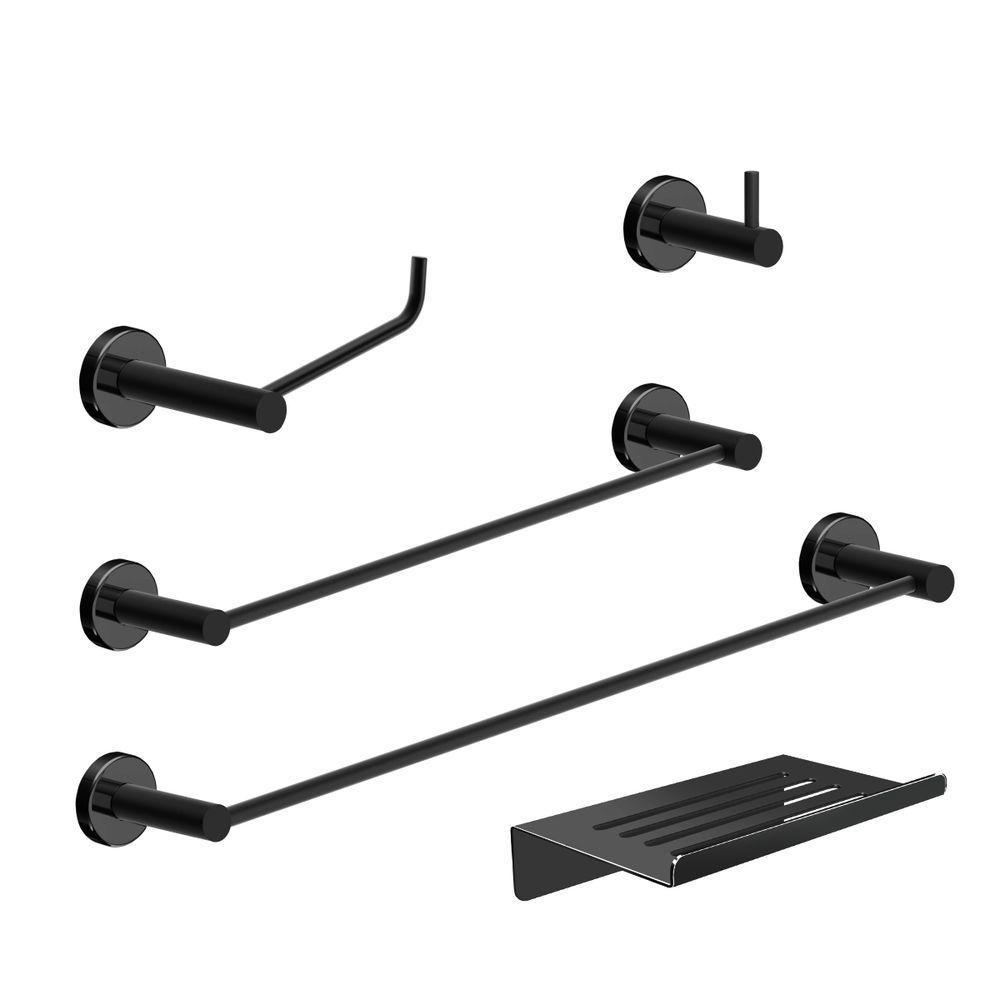 Kit De Acessórios Para Banheiro Preto Fosco 5 Peças Grego Metal 2180at - 1