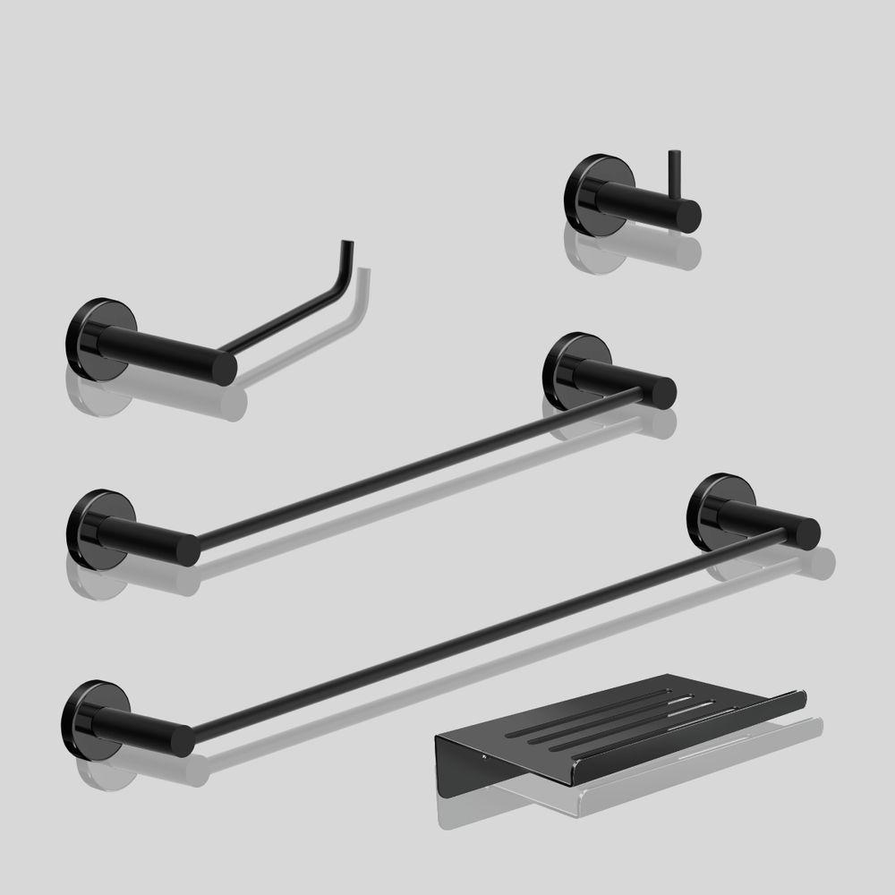 Kit De Acessórios Para Banheiro Preto Fosco 5 Peças Grego Metal 2180at - 3
