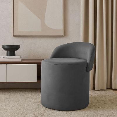 Puff Encosto Confortável Sala Estilo Moderno Redondo Suede Cinza Escuro