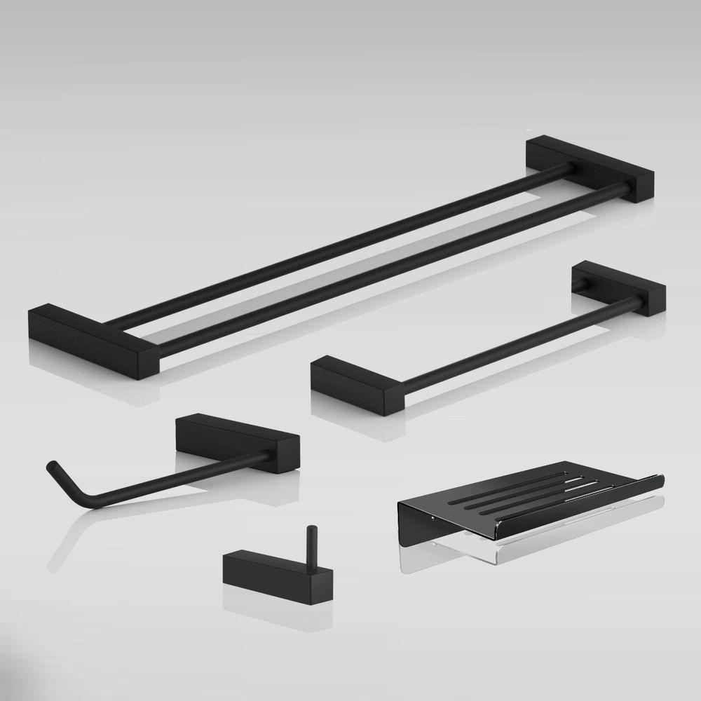 Kit Acessórios Para Banheiro Preto Fosco 5 Peças Grego Metal 2190tr - 3
