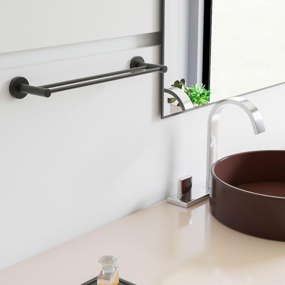 Porta Toalha Toalheiro Duplo Para Banheiro Preto Fosco Atenas 45cm - 3