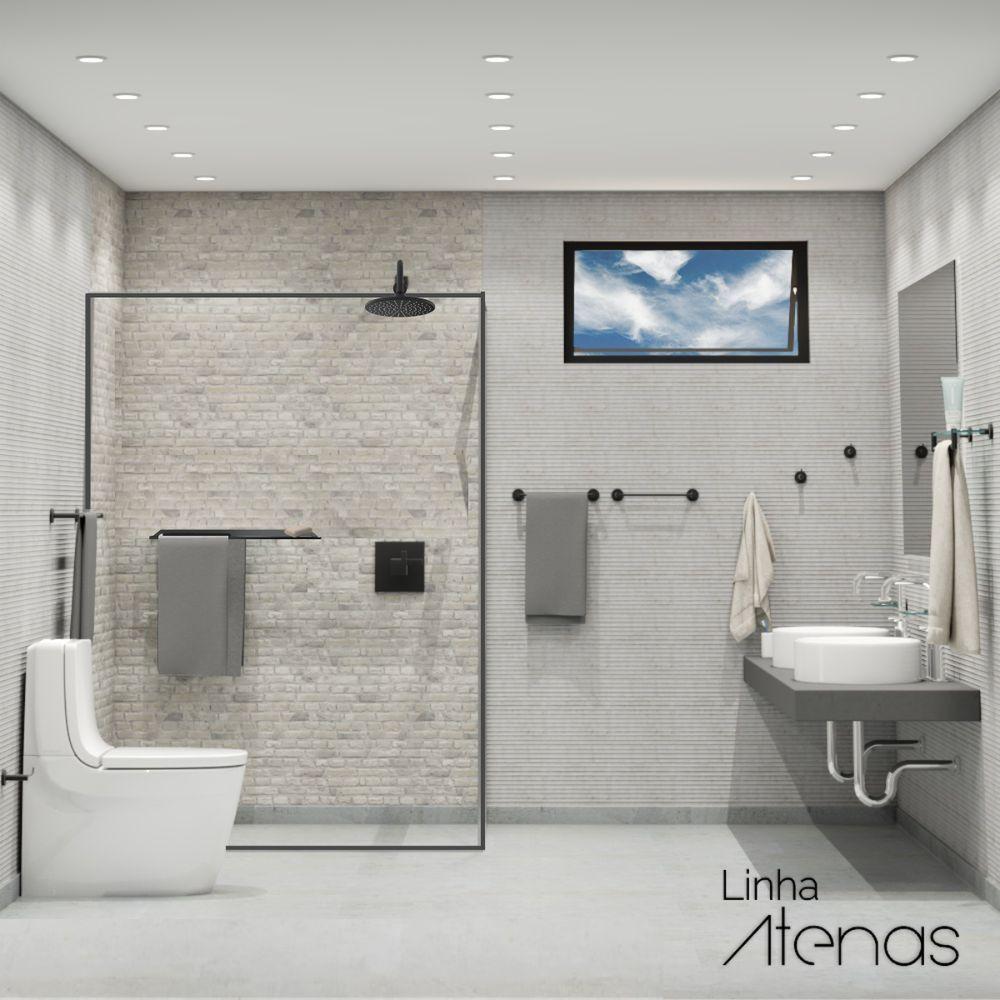 Porta Toalha Toalheiro Duplo Para Banheiro Preto Fosco Atenas 45cm - 5