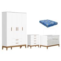 Quarto De Bebê Flip Guarda Roupa 4 Portas Branco Acetinado Com Colchão Ortobom - Reller - 1