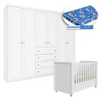 Berço Tutto New Com Guarda Roupa Americano Ambiente 6 Portas Branco Fosco E Colchão Ortobom - Matic - 7