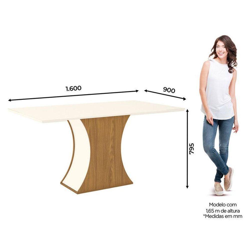Mesa De Jantar Luiza 160 Cm Canto Reto Com Vidro Nature Off White - Henn - 2