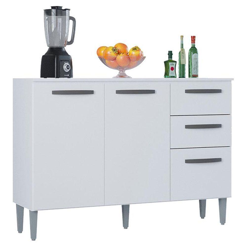 Balcão 507 3 Portas E 2 Gavetas Com Tampo Branco - Poquema - 1