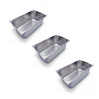 Kit 3 Cubas Gastronômica Inox Gn 1-1 150mm Com Alça Prateada