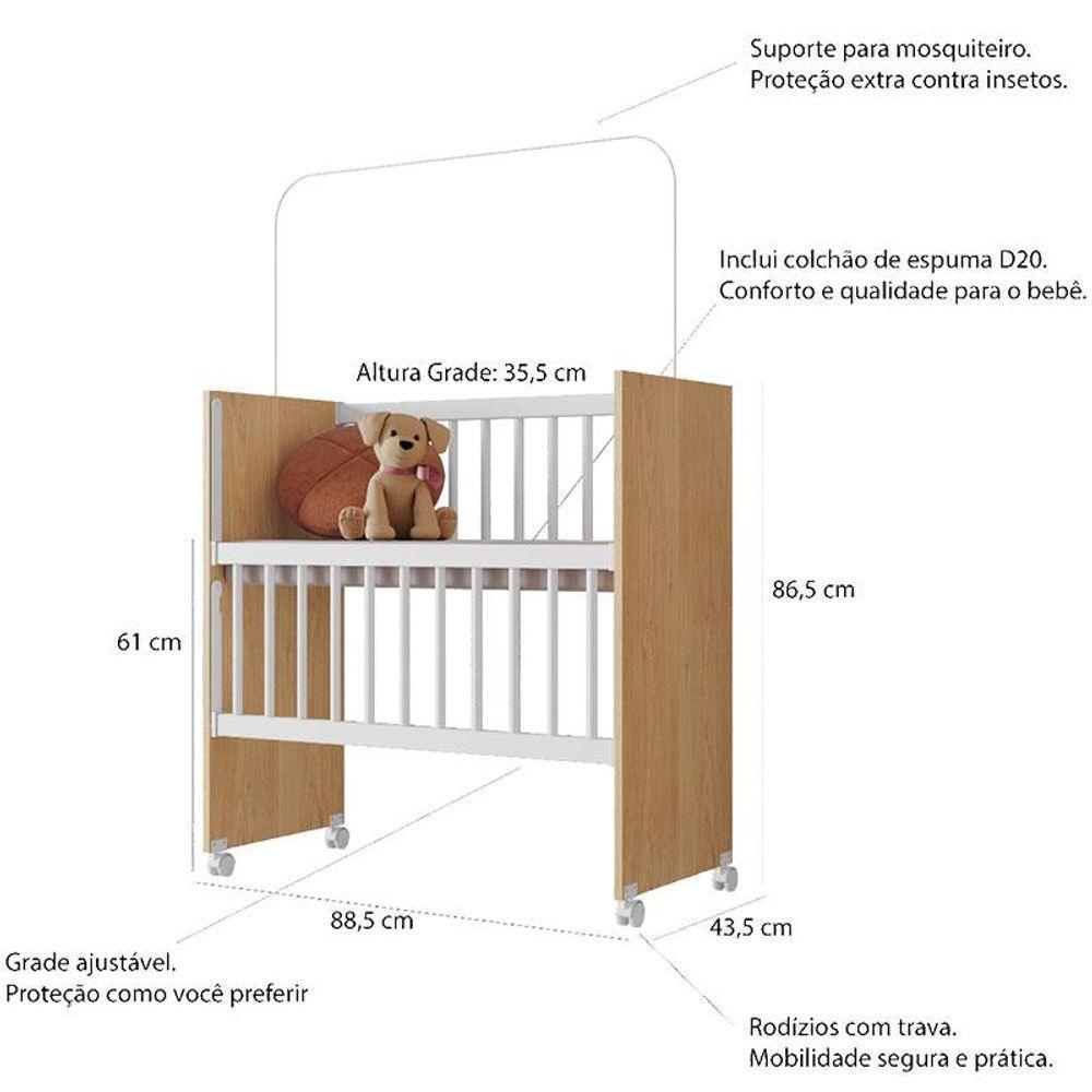 Mini Berço Moisés New Alegria Branco Amadeirado Com Colchão - Veronez - 3