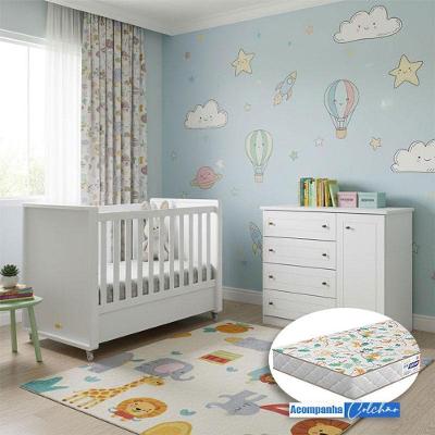 Berço Americano Tutto New com Cômoda Infantil Mississipi em MDF e Colchão Incluso Branco Fosco
