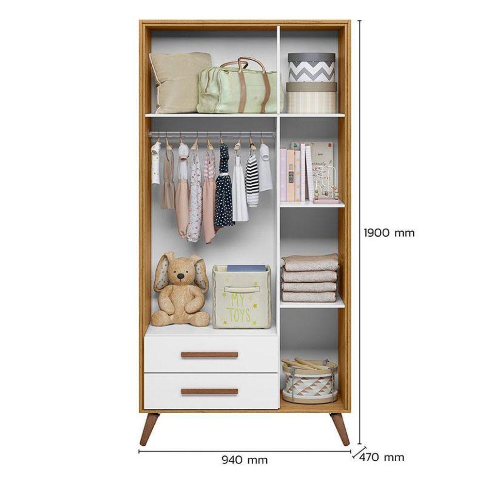 Berço Americano 3820 E Guarda Roupa 3830 Q Encanto Retrô Freijó Toq Branco Acetinado Com Colchão Tend Tudo - Qmovi - 6