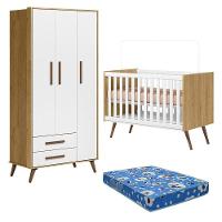 Berço Americano 3820 E Guarda Roupa 3830 Q Encanto Retrô Freijó Toq Branco Acetinado Com Colchão Tend Tudo - Qmovi - 1