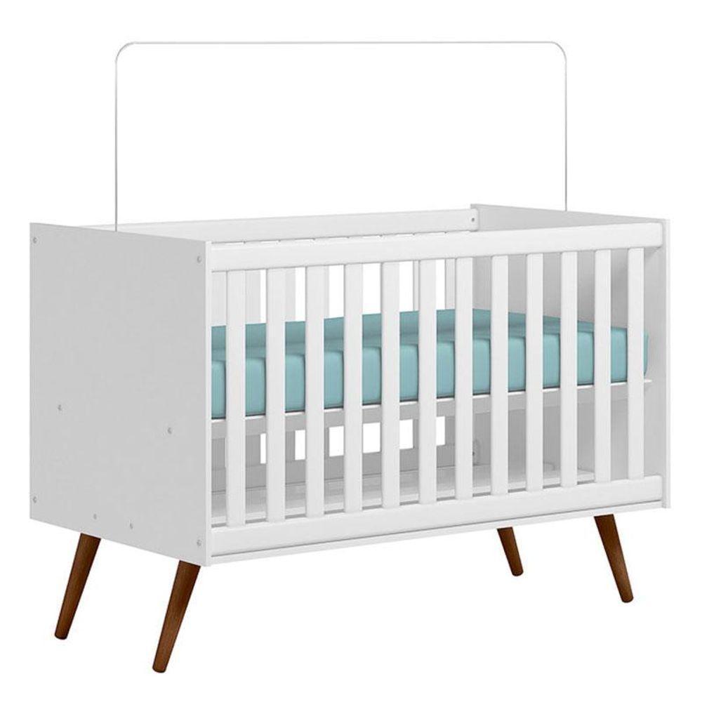 Berço Americano 3820 E Guarda Roupa 3830 Q Encanto Retrô Branco Acetinado Com Colchão Tend Tudo - Qmovi - 2