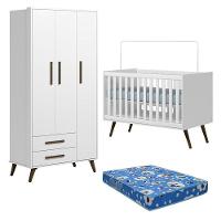 Berço Americano 3820 E Guarda Roupa 3830 Q Encanto Retrô Branco Acetinado Com Colchão Tend Tudo - Qmovi - 1
