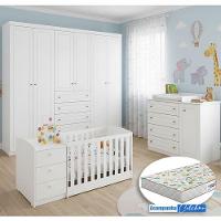 Quarto Infantil Americano 6 Portas Com Berço Multifuncional Atlanta Ambiente Branco Fosco E Colchão Gazin - Reller - 1
