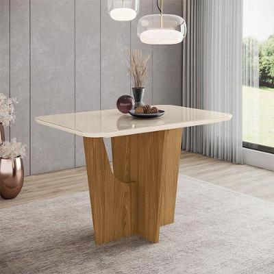Mesa De Jantar Vértice 120 Cm Ambiente Canto Arredondado Com Vidro Nature Off White - Henn