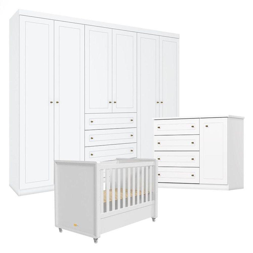 Quarto Infantil Mississipi 6 Portas Ambiente Com Berço Tutto New Branco Fosco - Henn - 8