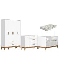 Quarto De Bebê Flip Guarda Roupa 4 Portas Branco Acetinado Com Colchão Gazin - Reller - 1
