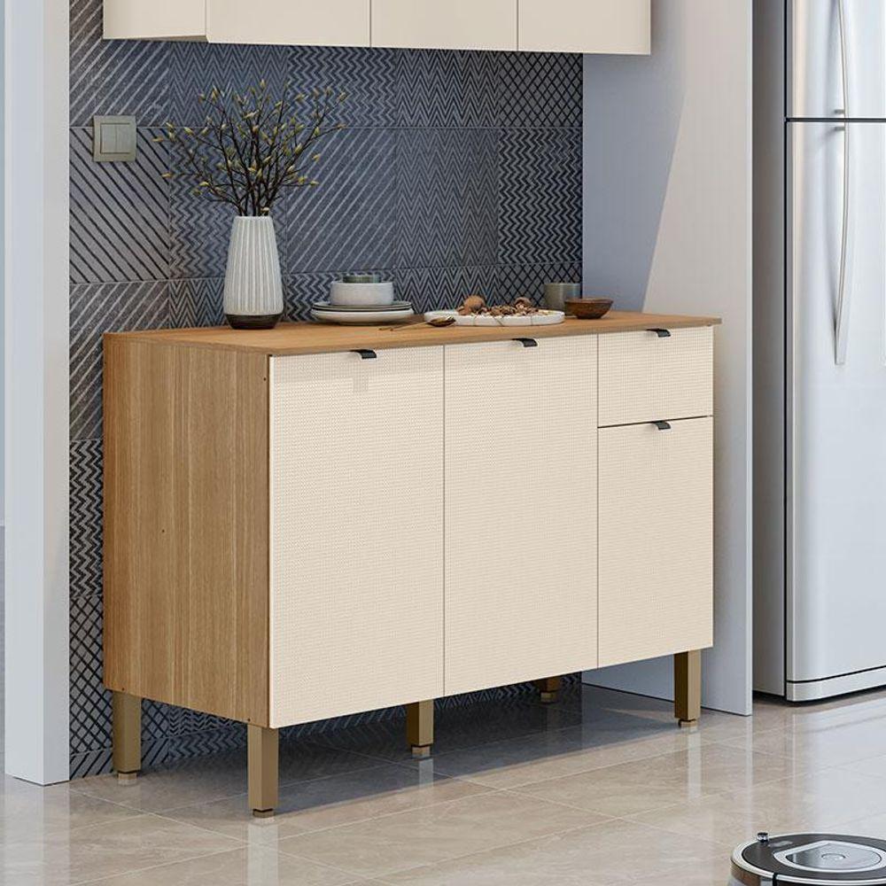 Balcão De Cozinha Vert Plus 3 Portas 1 Gaveta 120 Cm Freijó Soft - Kits Paraná - 4