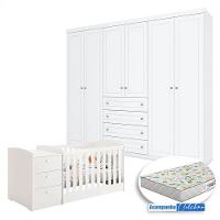 Berço Multifuncional Atlanta E Guarda Roupa 6 Portas Americano Branco Fosco Henn Com Colchão Gazin - Reller - 1