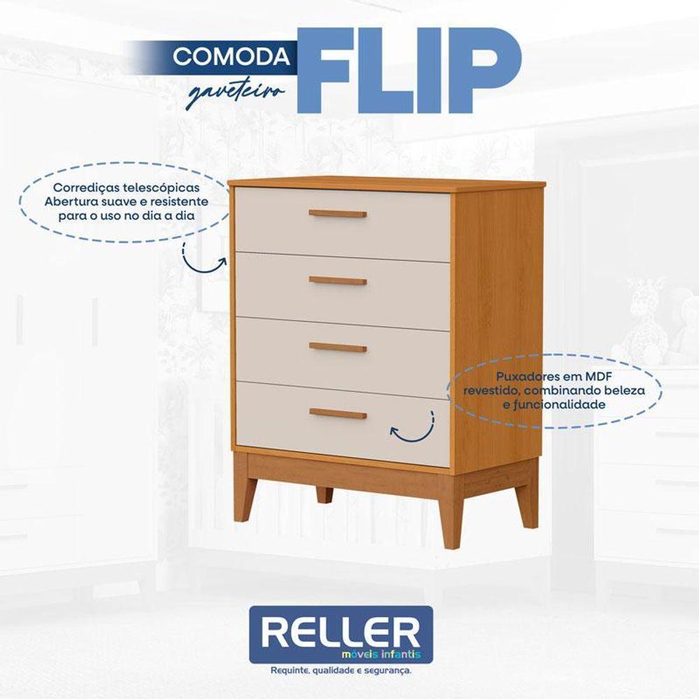 Quarto De Bebê Flip Guarda Roupa 4 Portas Areia Acetinado Savana Com Colchão Ortobom - Reller - 5