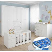 Quarto Infantil Americano 6 Portas Com Berço Multifuncional Atlanta Branco Fosco E Colchão Ortobom - Reller - 10