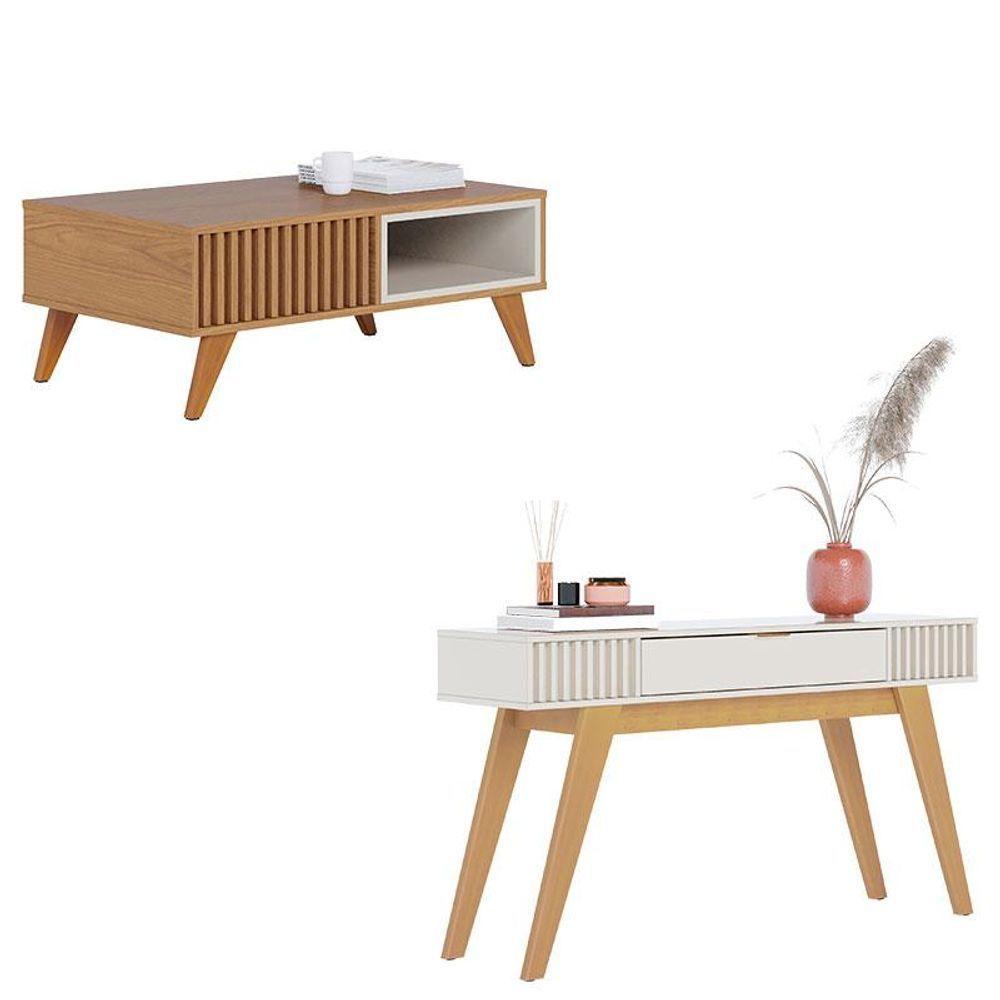 Mesa De Centro Jeri Freijó Off White Com Aparador Para Sala Riviera Off White - Colibri - 1