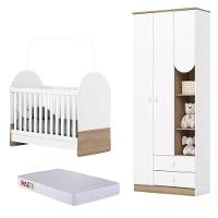 Guarda Roupa 3 Portas E Berço Mini Cama Magia Branco Jequitibá Hp Com Colchão 130x60 Prorelax - Henn - 1