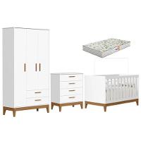 Quarto De Bebê Flip Com Cômoda Gaveteiro Branco Acetinado Com Berço Americano Colchão Gazin - Reller - 1