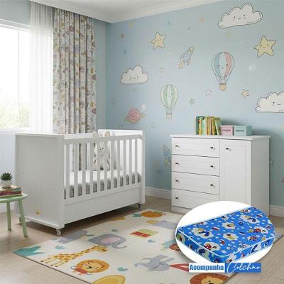 Berço e Cômoda Infantil Tutto New 1 Porta 4 Gavetas em MDF e MDP 140cm Branco Matic Móveis