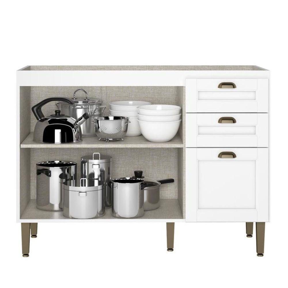 Balcão De Cozinha 120 Cm 2 Portas E 3 Gavetas Sem Tampo Classy Branco - Thb - 2