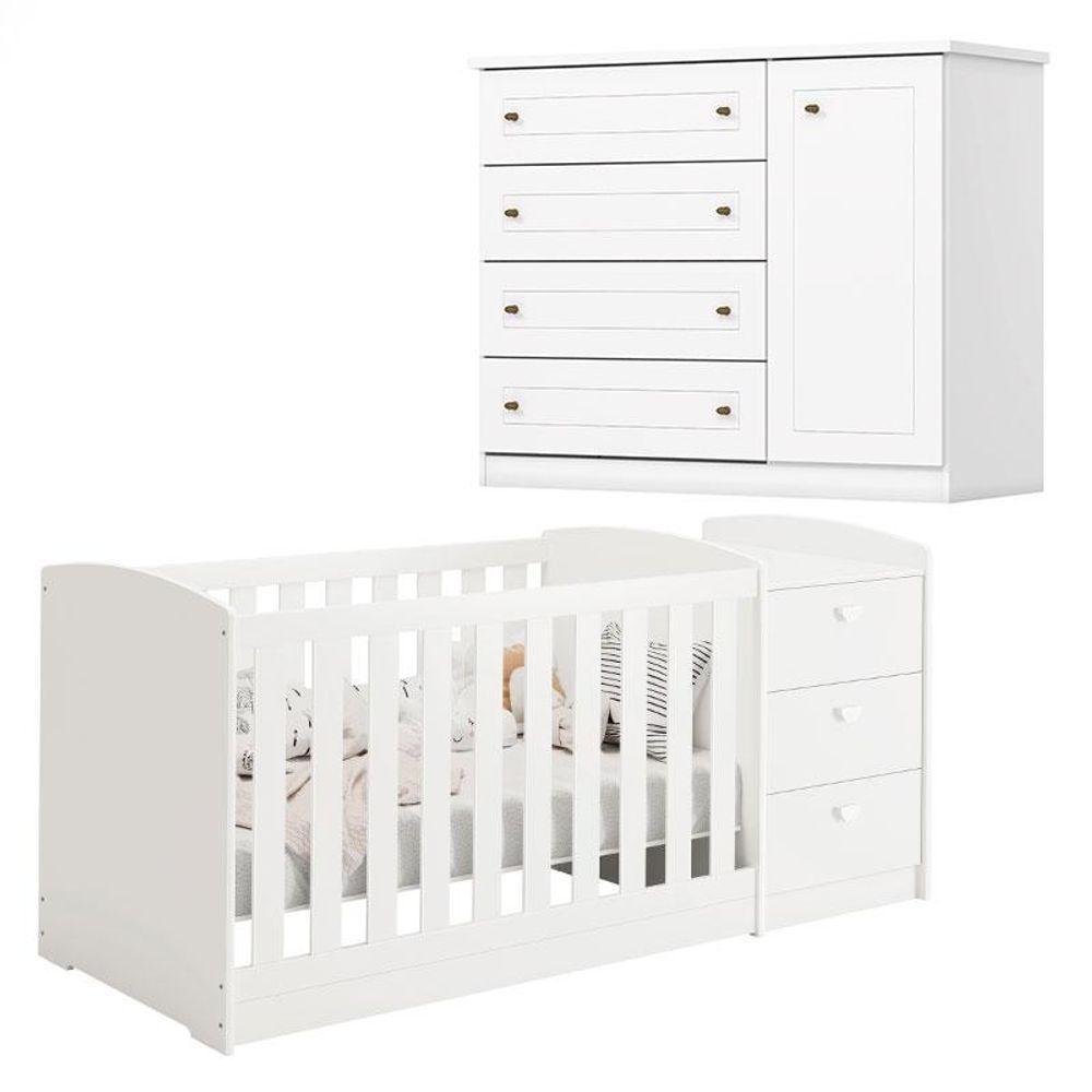 Berço Multifuncional Atlanta E Cômoda Infantil Mississipi Branco Fosco Henn - Reller - 1