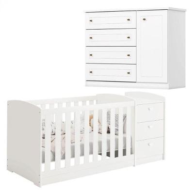 Berço Multifuncional Infantil Atlanta Mississipi em MDF e MDP Branco Fosco para Bebê