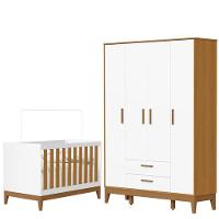 Guarda Roupa Infantil Flip 4 Portas Com Berço Americano Flip Branco Acetinado Savana - Reller - 1