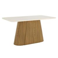 Mesa De Jantar Olivia 160 Cm Canto Arredondado Com Vidro Nature Off White - Henn - 1