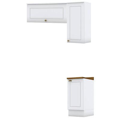 Balcão Com Tampo Nature E Armário 40cm Com Armário 1 Porta 80cm Americana Branco Hp - Henn