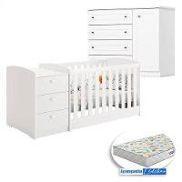 Berço Multifuncional Atlanta E Cômoda Infantil Americano Henn Branco Ambiente Fosco Com Colchão Gazin - Reller - 8