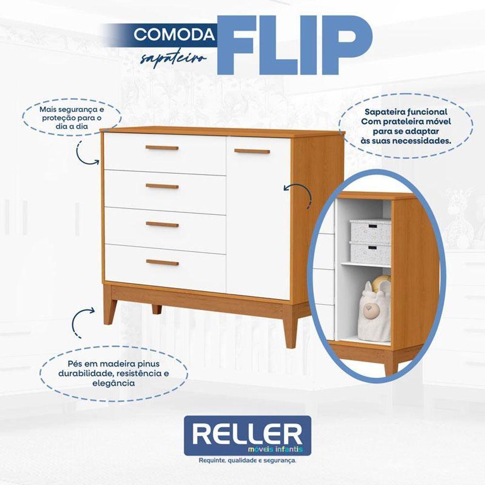 Quarto De Bebê Flip Com Cômoda Sapateira Branco Acetinado Savana Com Colchão - Reller - 7