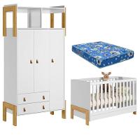 Berço Americano 4300 E Guarda Roupa Infantil 4375 Fantasia Branco Acetinado Com Colchão Tend Tudo - Qmovi - 1