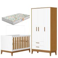 Guarda Roupa Infantil 3 Portas Com Berço Americano Flip Branco Acetinado Savana Com Colchão Gazin - Reller - 1