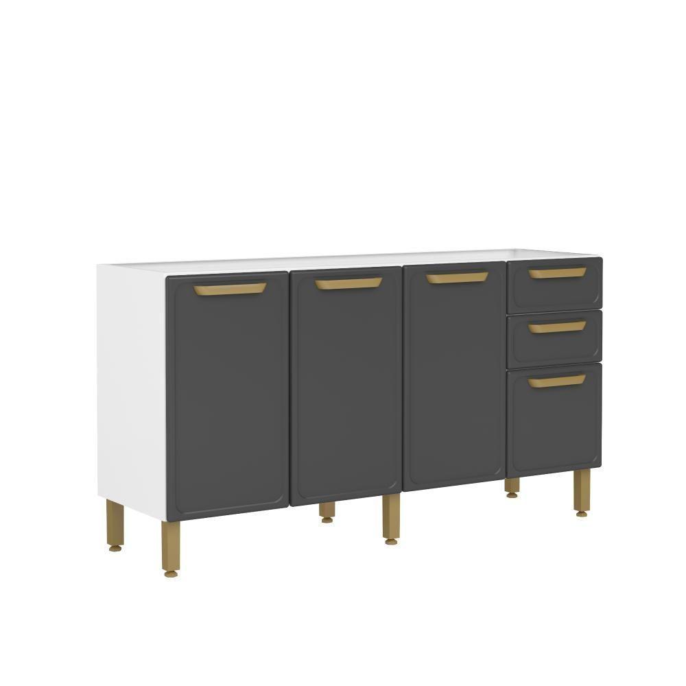 Balcão De Cozinha Em Aço 160cm 4 Ptas 2 Gav Bella Bertolini - Grafite/branco Grafite/branco - 1