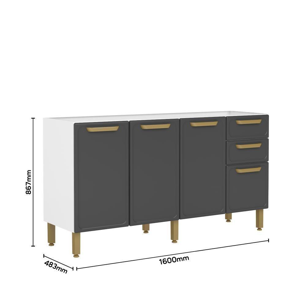 Balcão De Cozinha Em Aço 160cm 4 Ptas 2 Gav Bella Bertolini - Grafite/branco Grafite/branco - 2