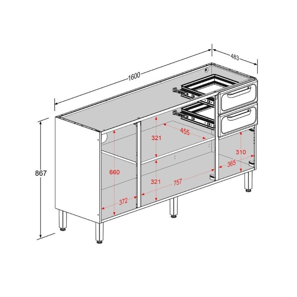 Balcão De Cozinha Em Aço 160cm 4 Ptas 2 Gav Bella Bertolini - Grafite/branco Grafite/branco - 3