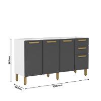 Balcão De Cozinha Em Aço 160cm 4 Ptas 2 Gav Bella Bertolini - Grafite/branco Grafite/branco - 2