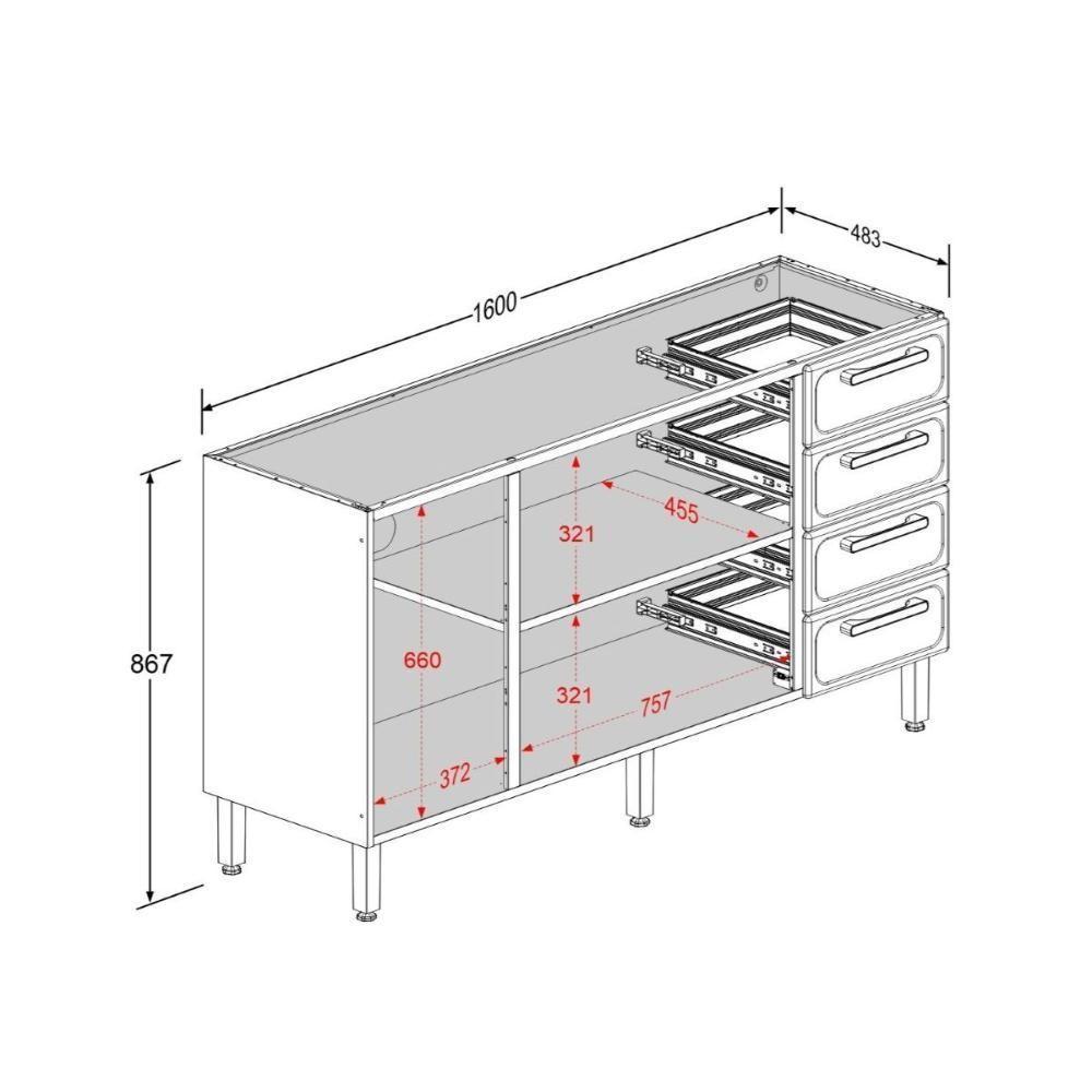 Balcão De Aço 3 Portas 4 Gavetas Branco Bella Bertolini Branco - 3