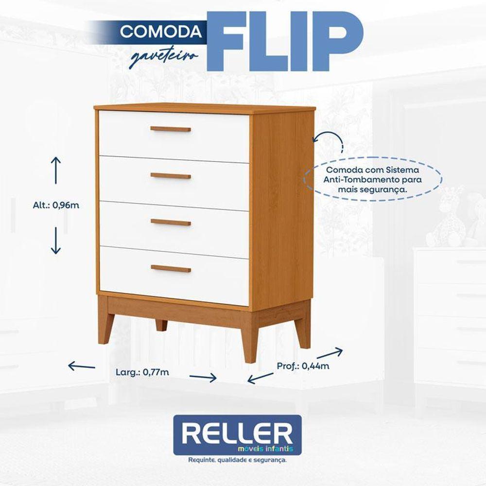 Quarto De Bebê Flip Com Cômoda Gaveteiro Branco Acetinado Savana Com Colchão Ortobom - Reller - 7