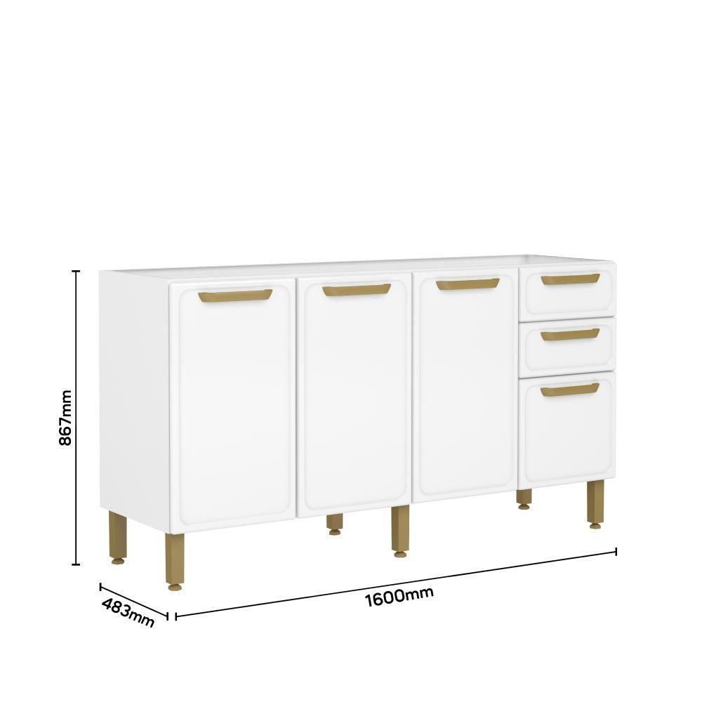 Balcão De Cozinha Em Aço 160cm 4 Ptas 2 Gav Bella Bertolini Branco - 2